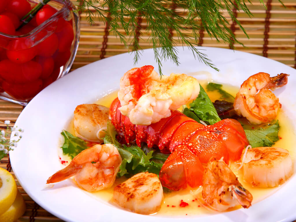 a dish with lobster and shrimp